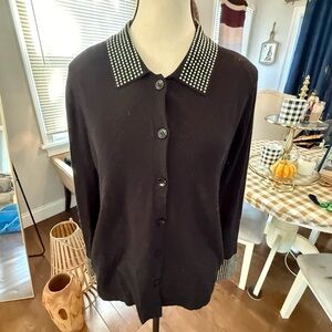 LIV Milano Black Super Soft Cardigan with  Accents - brand sold at Anthro and FP